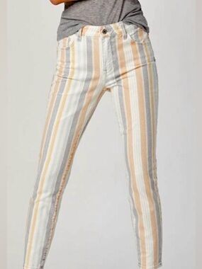 Mavi| ‘Tess’ Striped High-Rise Denim Skinny Jeans Peach, Gray & White Sz 30
